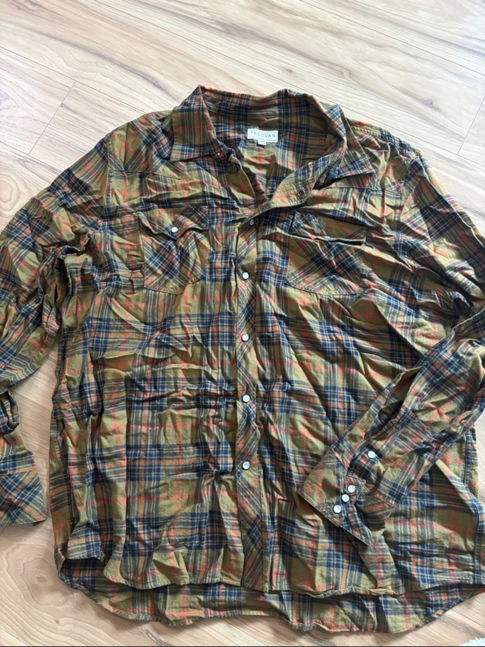 Tecovas Men's Plaid Button-Up Jacket Shirt in Olive Multi